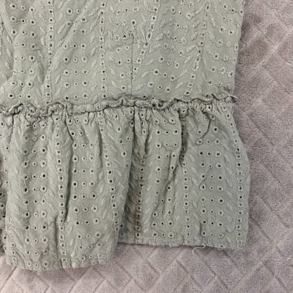 Sim & Sam Womens S Crop Tank Top Sage Green Embroidered Eyelet Floral Boho - Picture 4 of 15